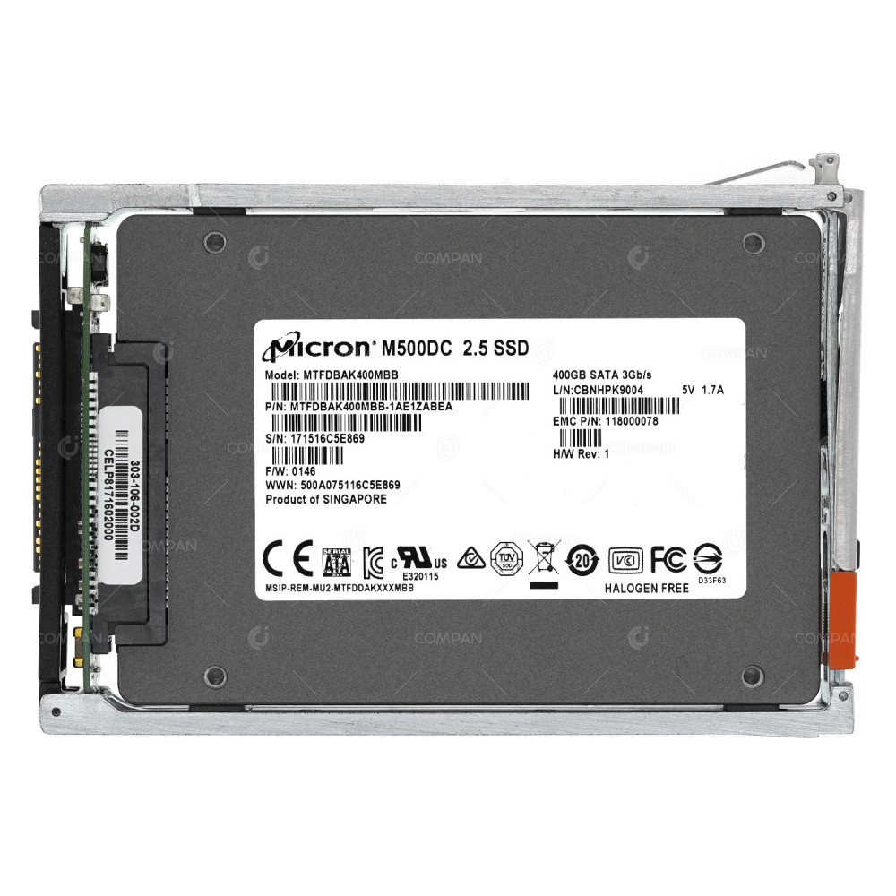 005051096 EMC 400GB 2.5 SFF 3G SATA SSD FOR DD9800 118000078, MTFDBAK400MBB-1AE1ZABEA
